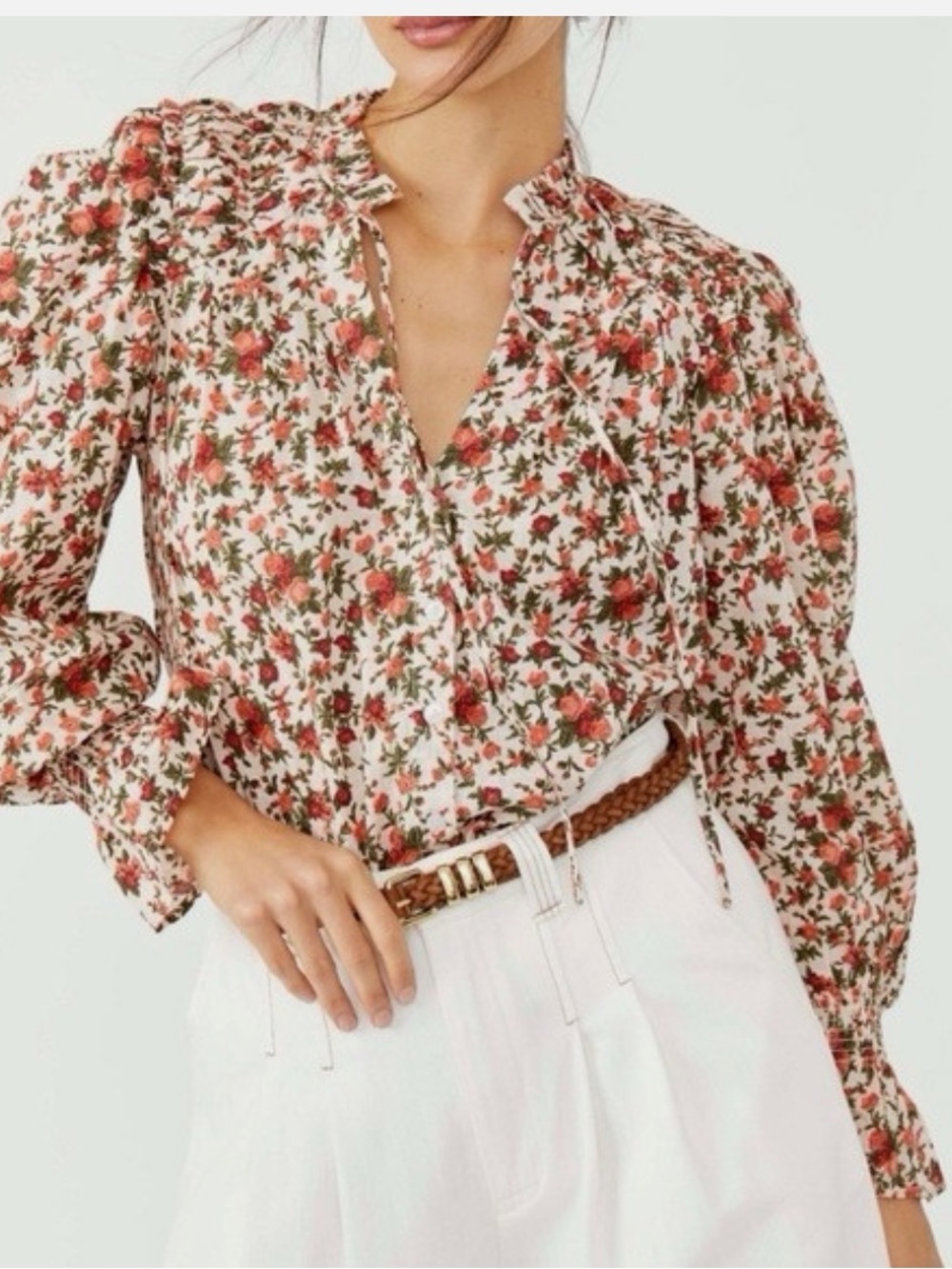NEW Free People Meant To Be Blouse  "Vintage Combo" Floral Peasant Blouse